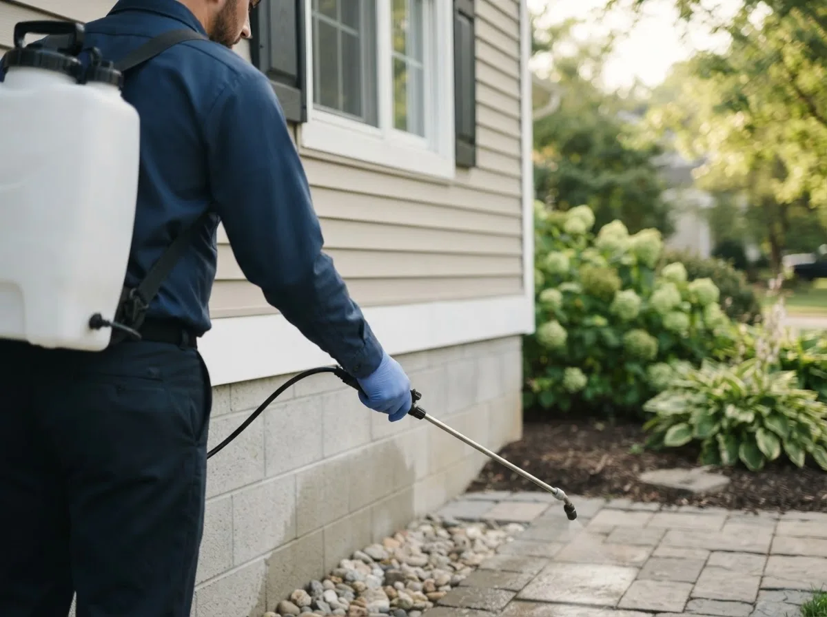 Pest control technician inspecting a home in Waterford, PA